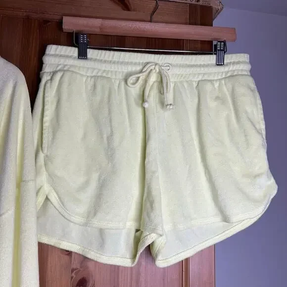 J. Crew Towel Terry V-neck Hoodie Set‎ Neon Yellow Women’s Medium Cozy Beachy - Picture 7 of 11